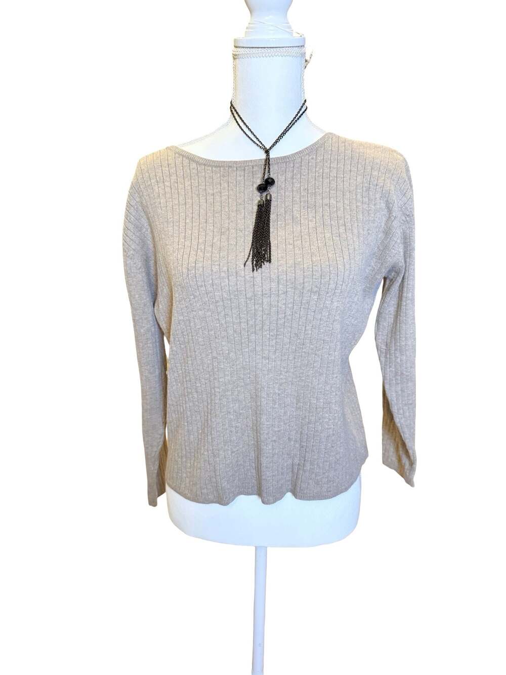 Central Park West New York Women's Beige Cotton Knit Pullover Sweater Size L